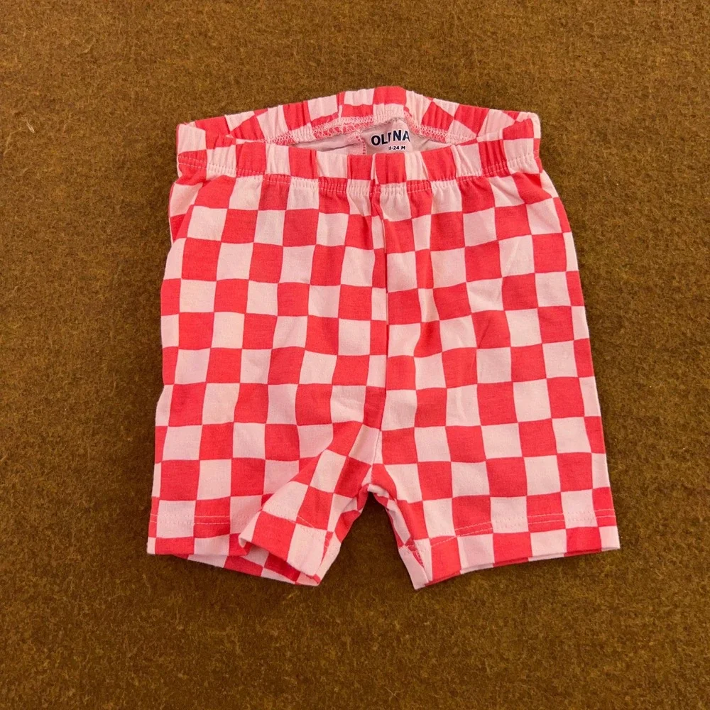 Old Navy Toddler 18-24M Red Purple Checkered Ribbed Biker Shorts 2-Pack New